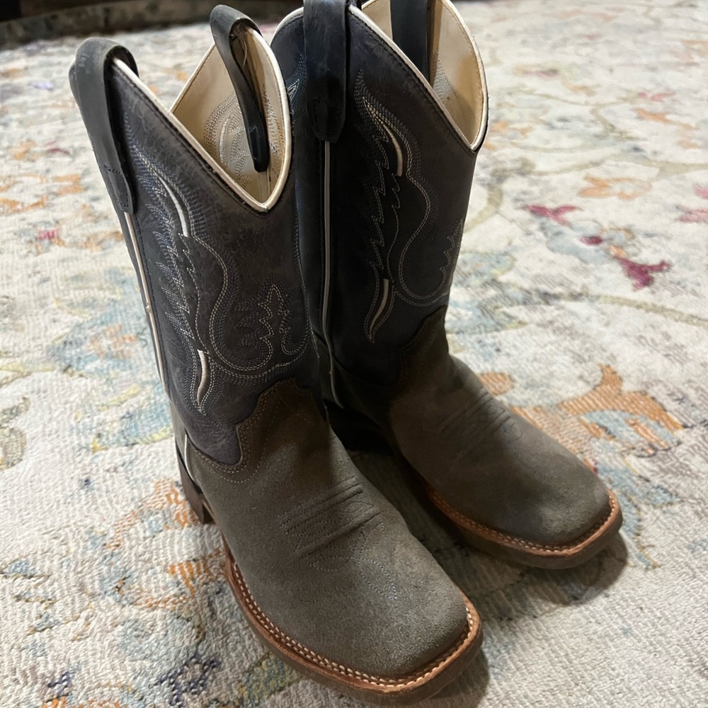 Real leather toddler cowboy boots - Old west broad square toe boot